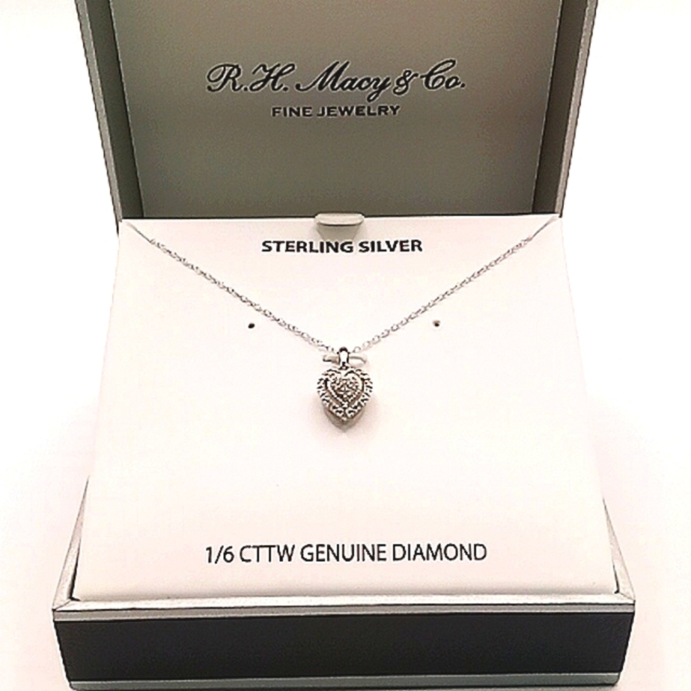 Womens R.H. Macy & Co. Diamond Heart Pendant And Necklace With Hea…